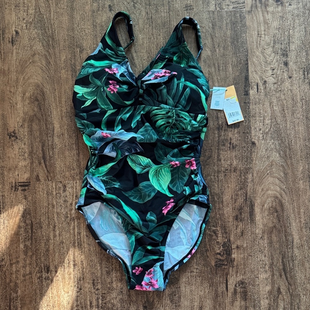 Floral Green One Piece Swimsuit size small women’s